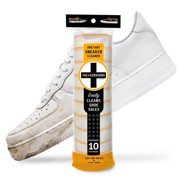 sneaker cleaner, shoe cleaning eraser, sole cleaner, shoe care kit, sneaker cleaning kit, shoe whitener, product launch, brand awareness, minimalist, trustworthy, fresh, neutral, yellow, black